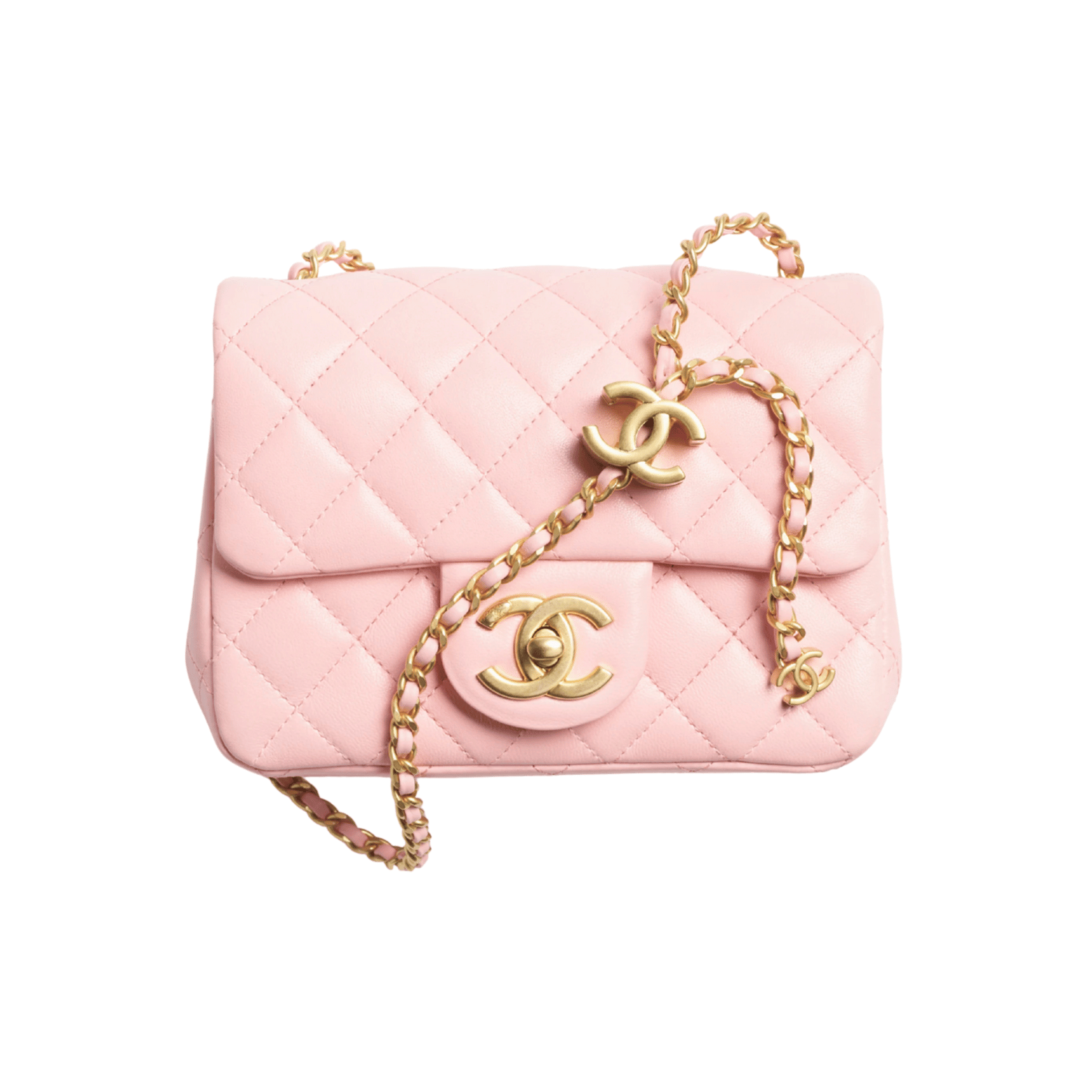 Chanel | Mini Flap Bag In Pink Lambskin Leather With Gold-tone Hardware.