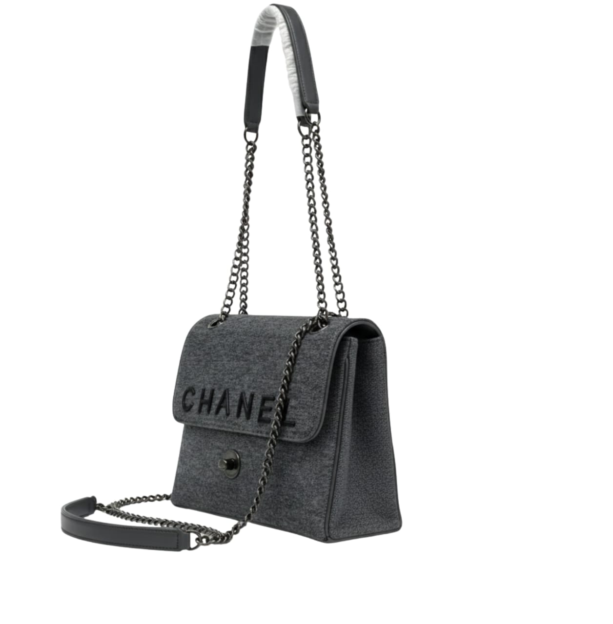 Chanel | Shoulder Bag In A Felted Material With A Black Logo.