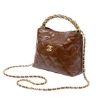 Chanel | Quilted Braided Handle Chain Hobo In Brown Leather.