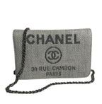 Chanel | Deauville Wallet On A Chain In A Gray Woven Material.