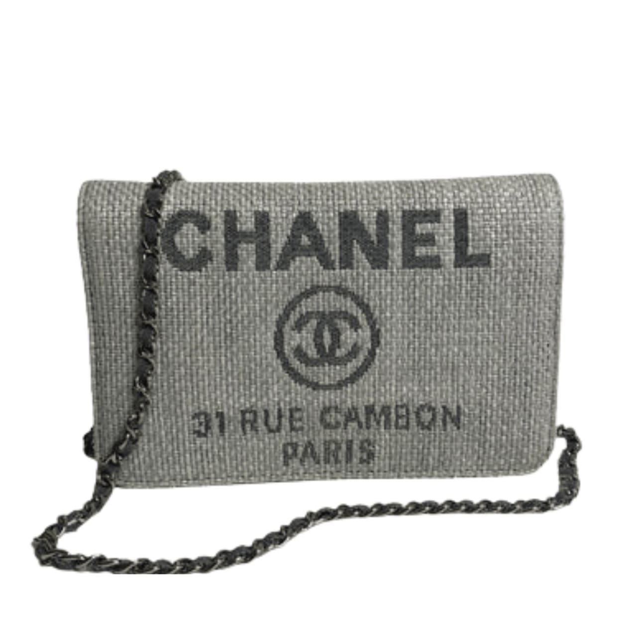 Chanel | Deauville Wallet On A Chain In A Gray Woven Material.