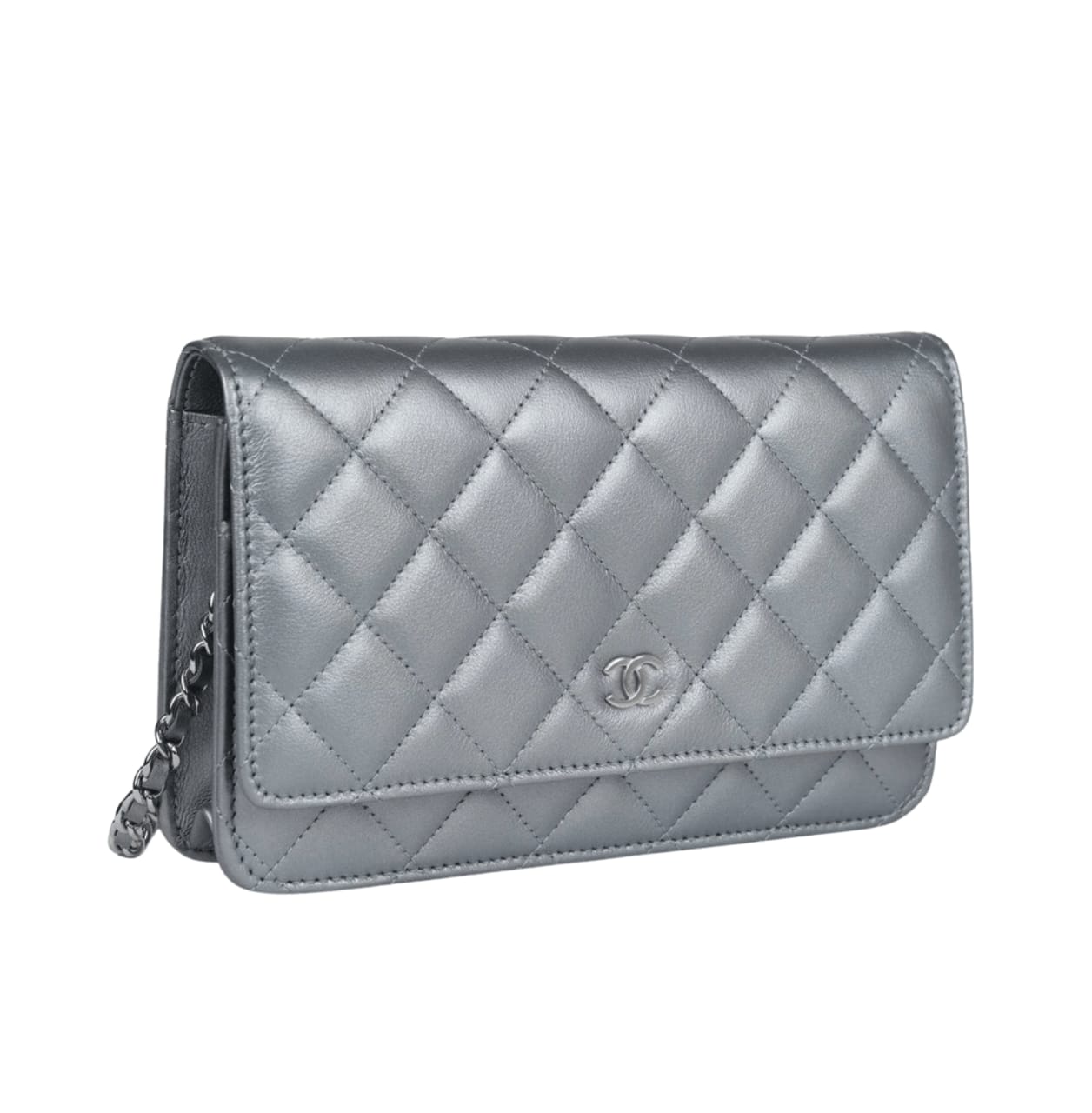Chanel | Classic Wallet On Chain (woc) In Silver Metallic