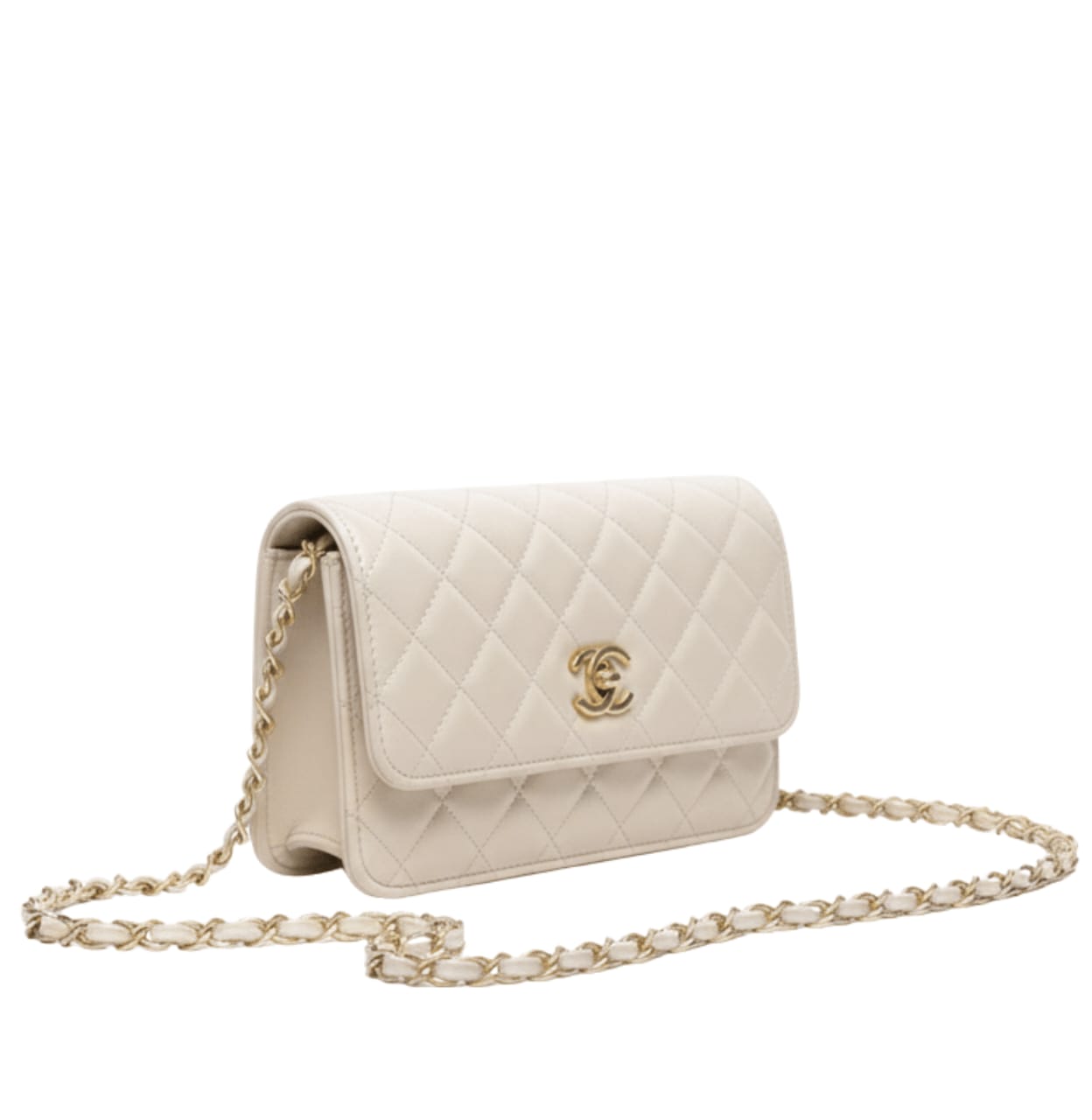 Chanel | Classic Flap Bag In Quilted White Lambskin Leather.