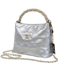Chanel | Metallic Lambskin Chain Rows Quilted Chain Hobo Bag In Silver.