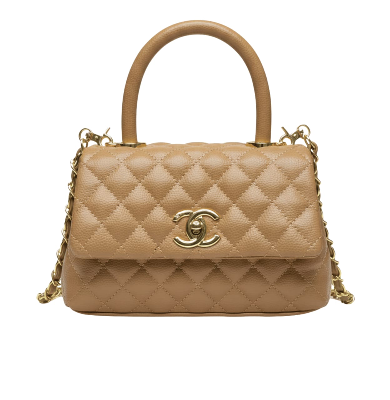 Chanel | Mini Coco Handle Flap Bag In Caramel/beige Caviar Leather.
