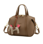 Hermes | Brown Leather-look Satchel Handbag With A Horse Charm Accessory