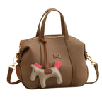 Hermes | Brown Leather-look Satchel Handbag With A Horse Charm Accessory