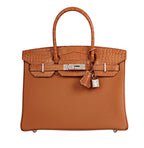 Hermès | Birkin Bag In Gold Togo Leather With Crocodile Details And Palladium Hardware