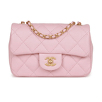 Chanel | Mini Rectangular Flap Bag With Heart Chain In Pink Lambskin And Antique Gold-tone Hardware