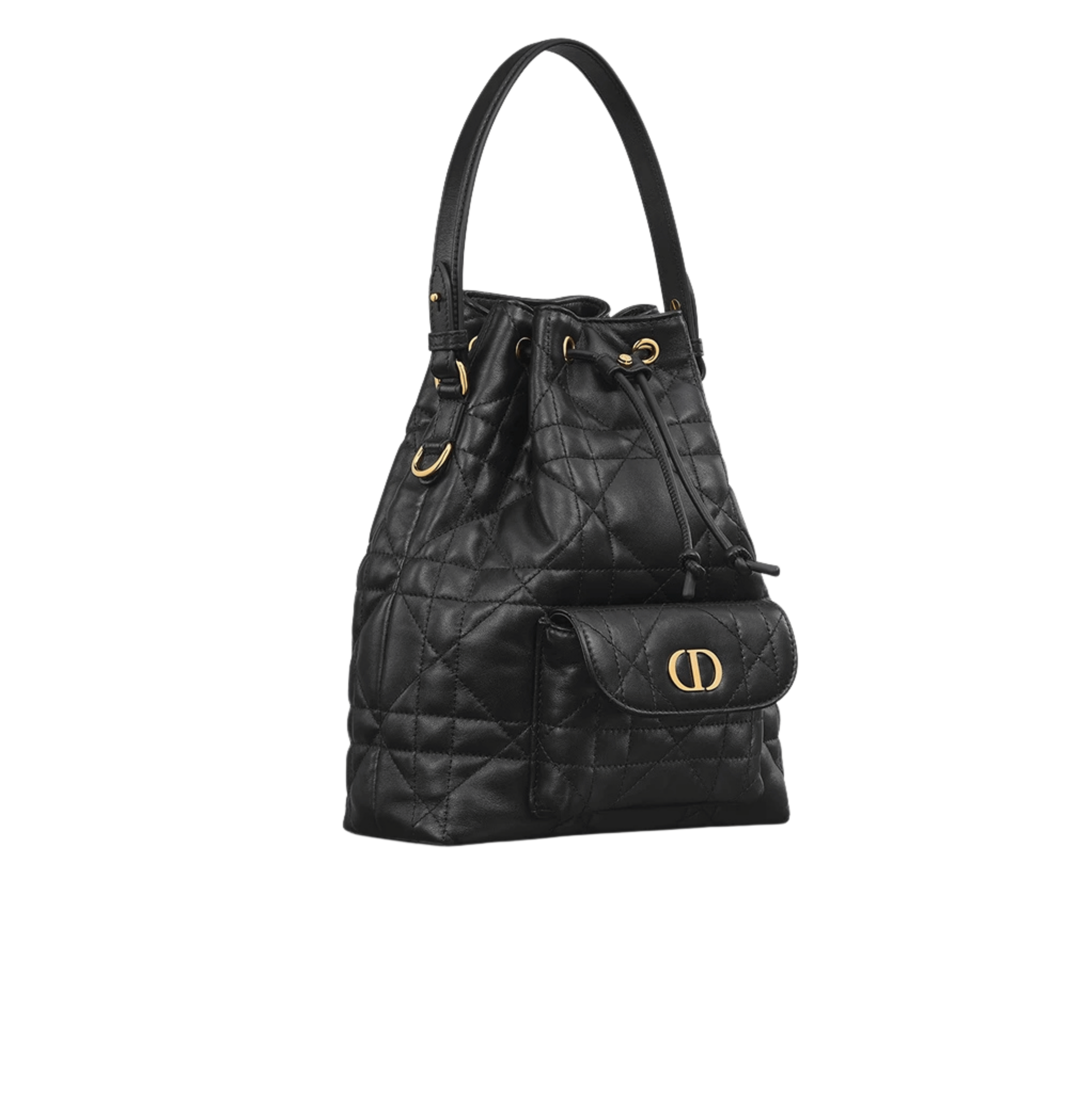 Dior | Caro Bucket Bag In Black Macrocannage Lambskin.