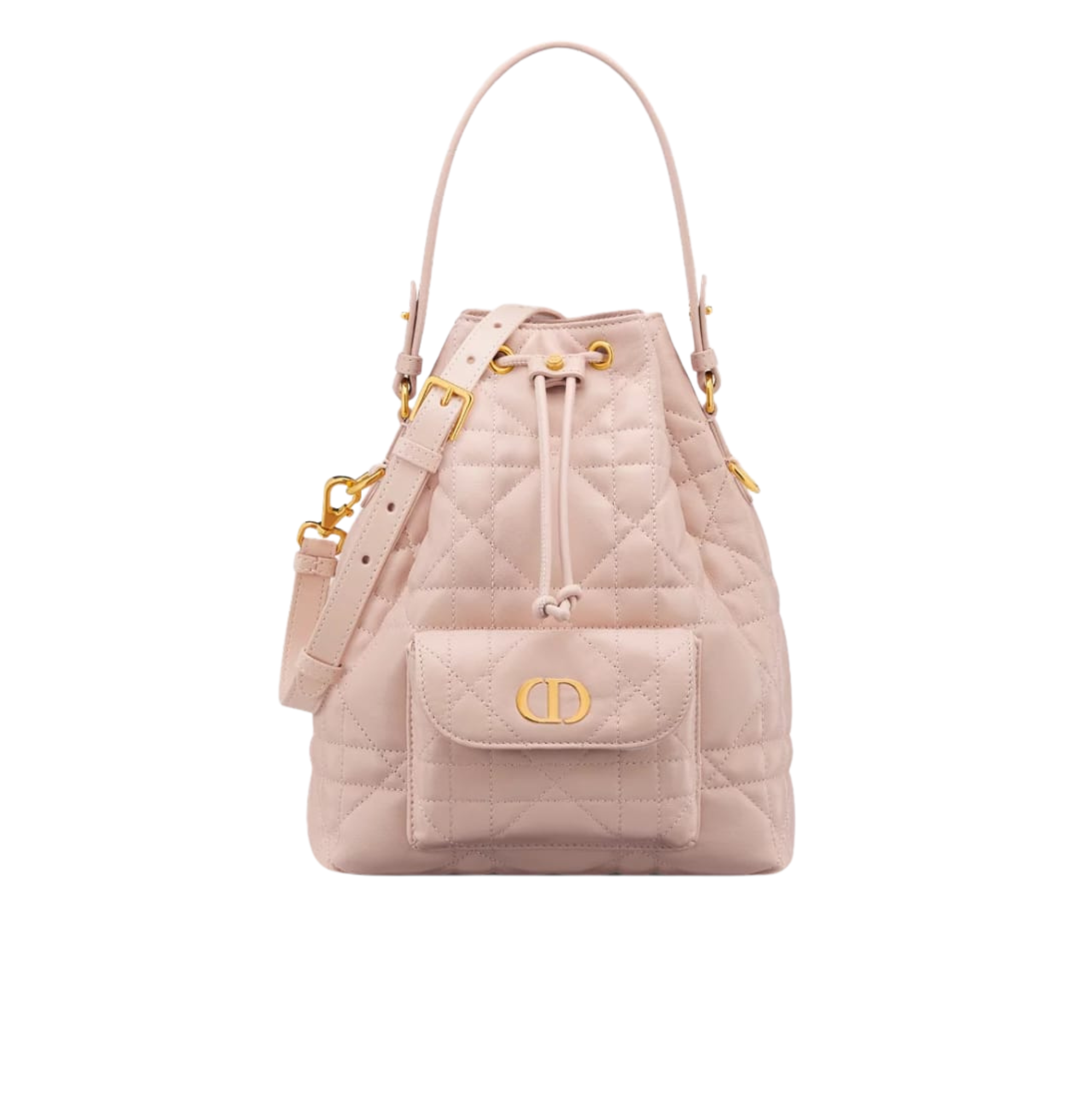 Dior | Caro Bucket Bag In Powder Pink Macrocannage Lambskin