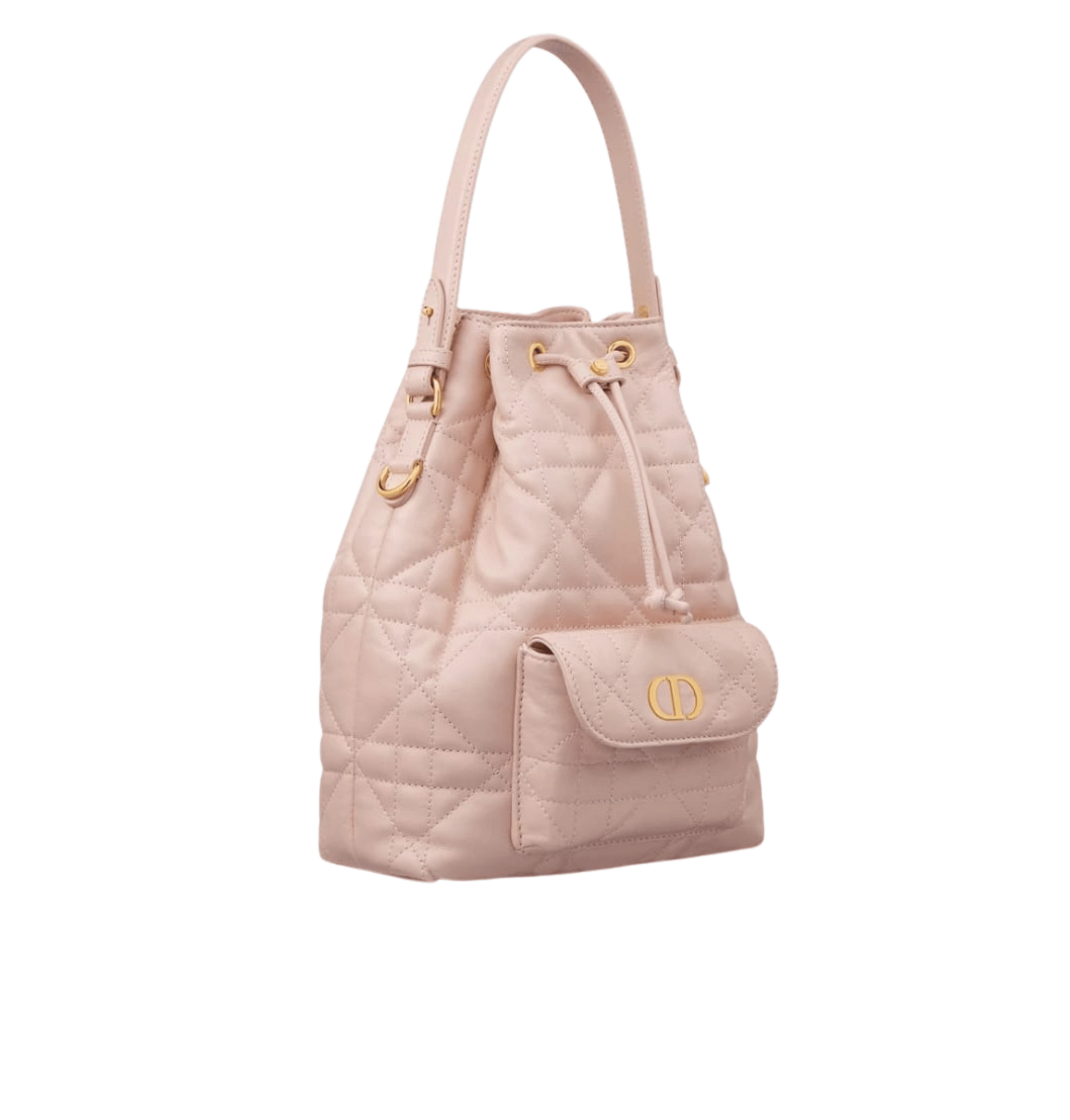 Dior | Caro Bucket Bag In Powder Pink Macrocannage Lambskin