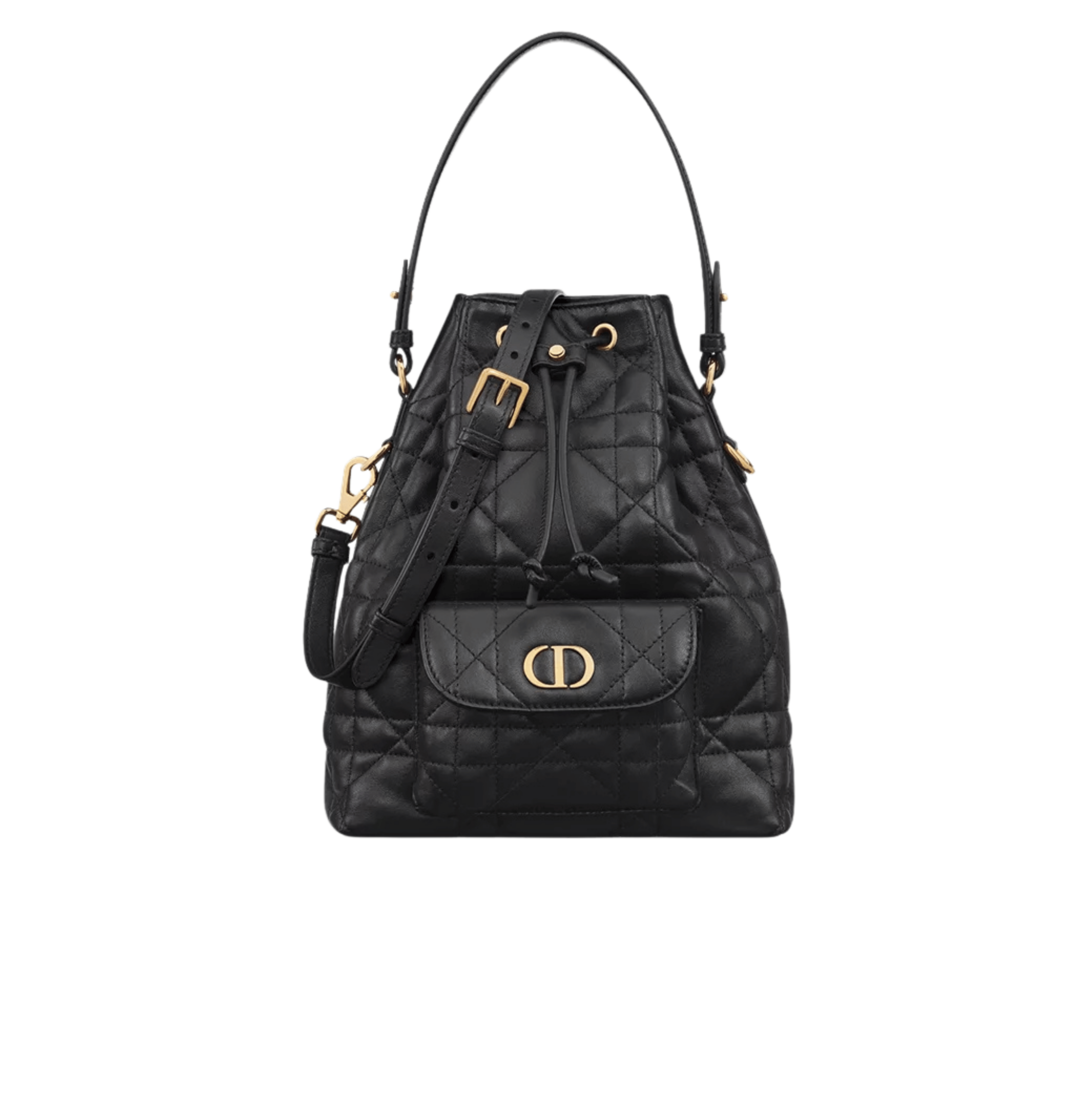 Dior | Caro Bucket Bag In Black Macrocannage Lambskin.