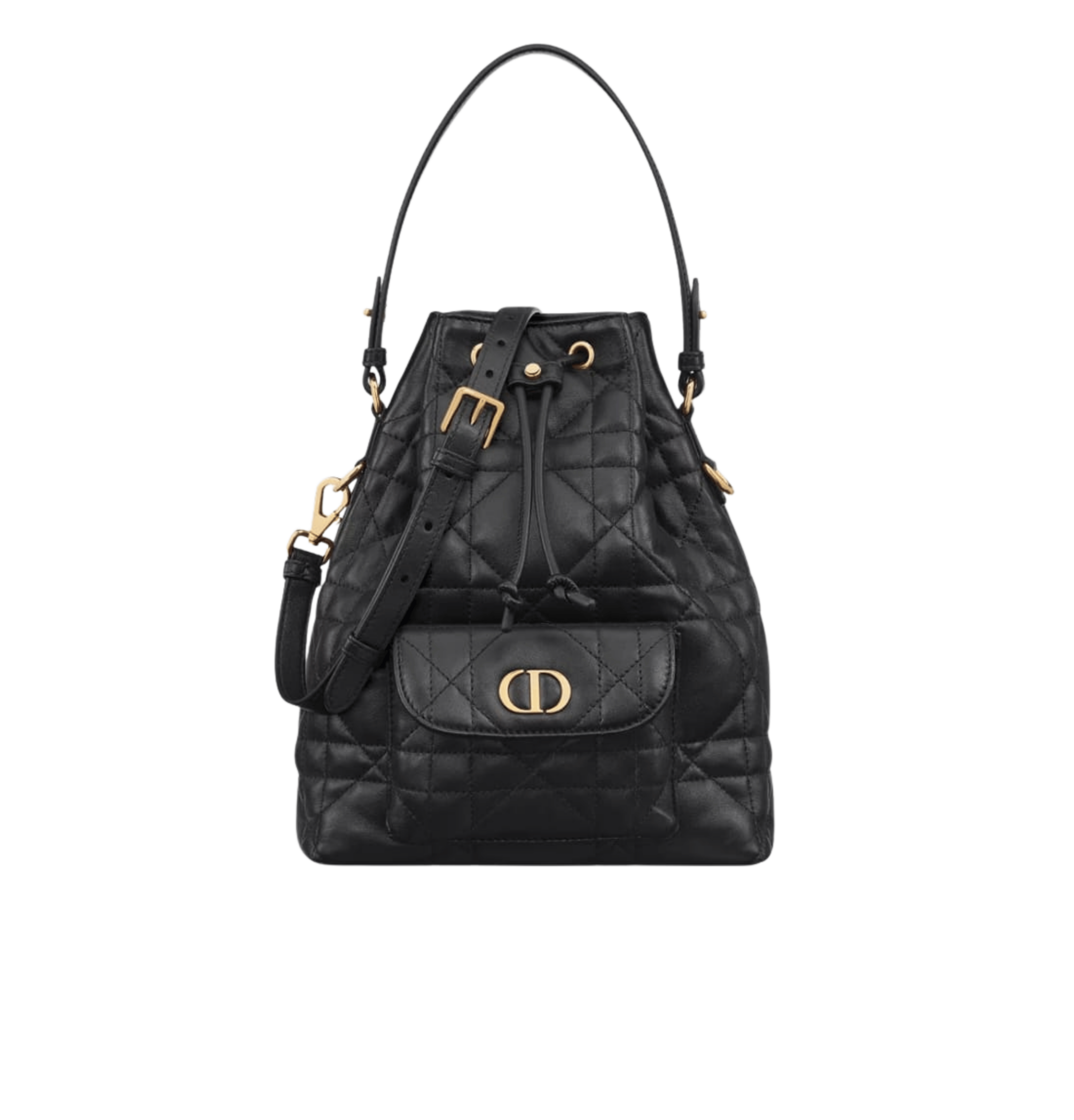 Dior | Caro Bucket Bag In Black Macrocannage Lambskin