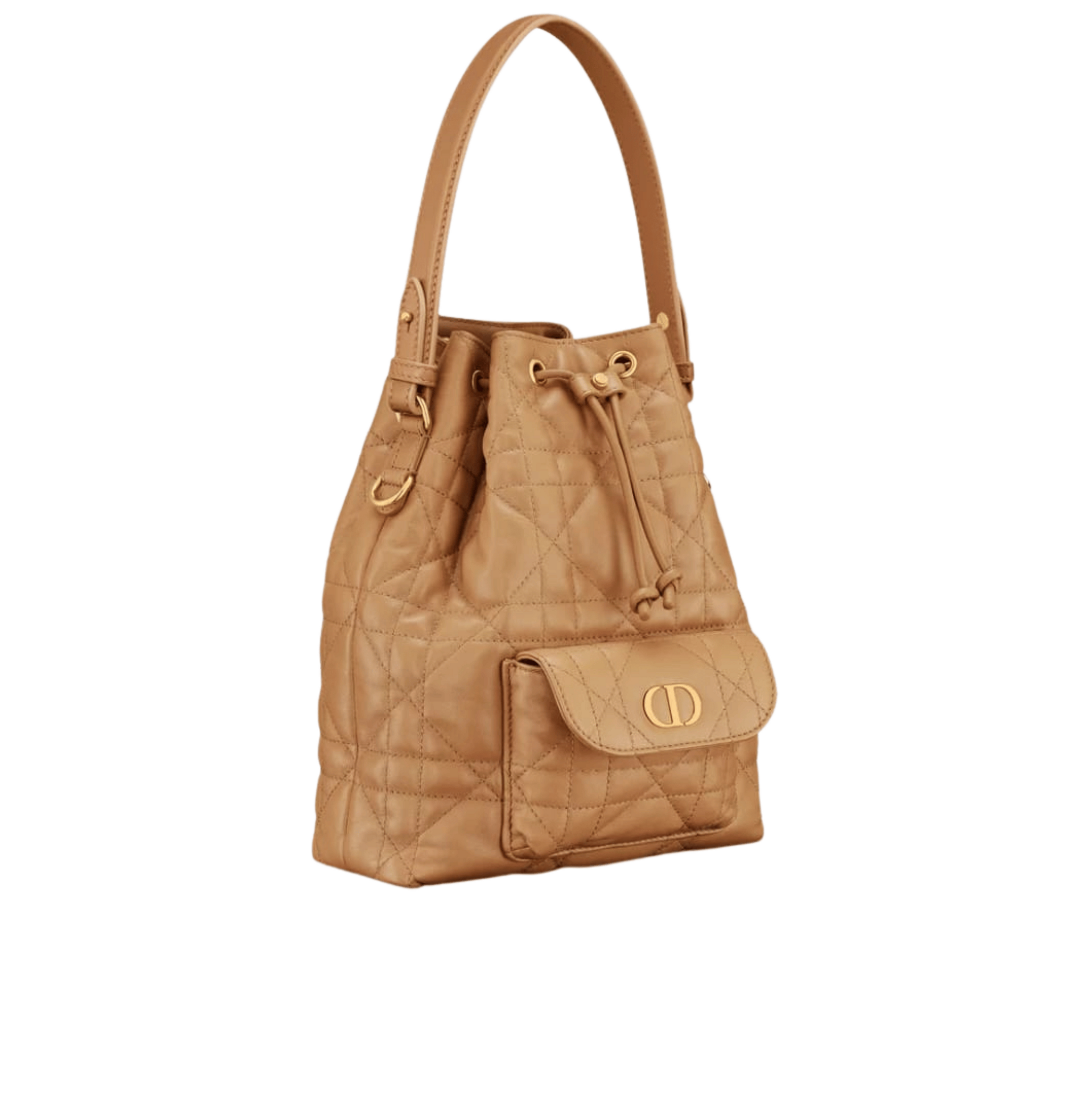 Dior | Caro Bucket Bag In Light Gold-tone Lambskin